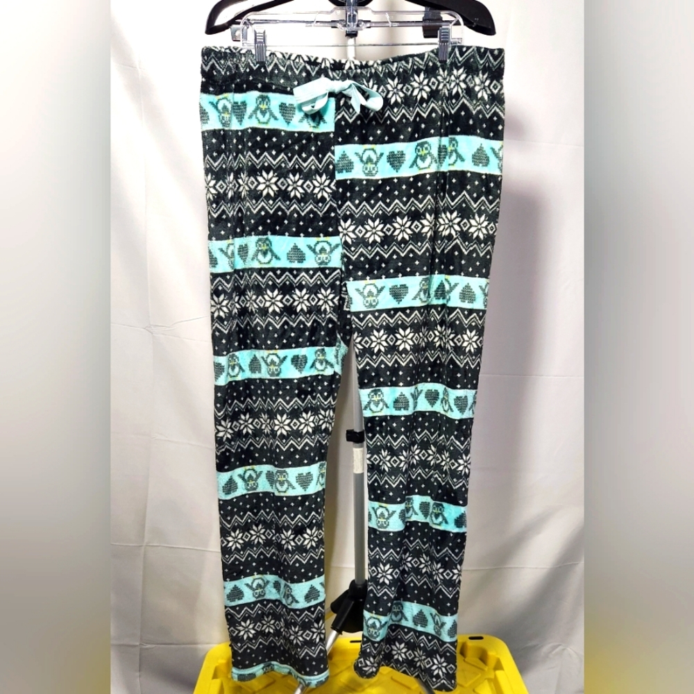 Black/White/Teal Women's Nordic Owl Pattern PJ Pants-Size 2x